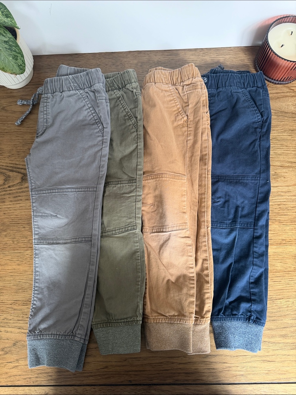 Kids Elastic Waist Jogger Pants - Gray, Olive, Tan, Navy